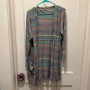 Torrid Gray Striped Hooded Cardigan with Tie waist